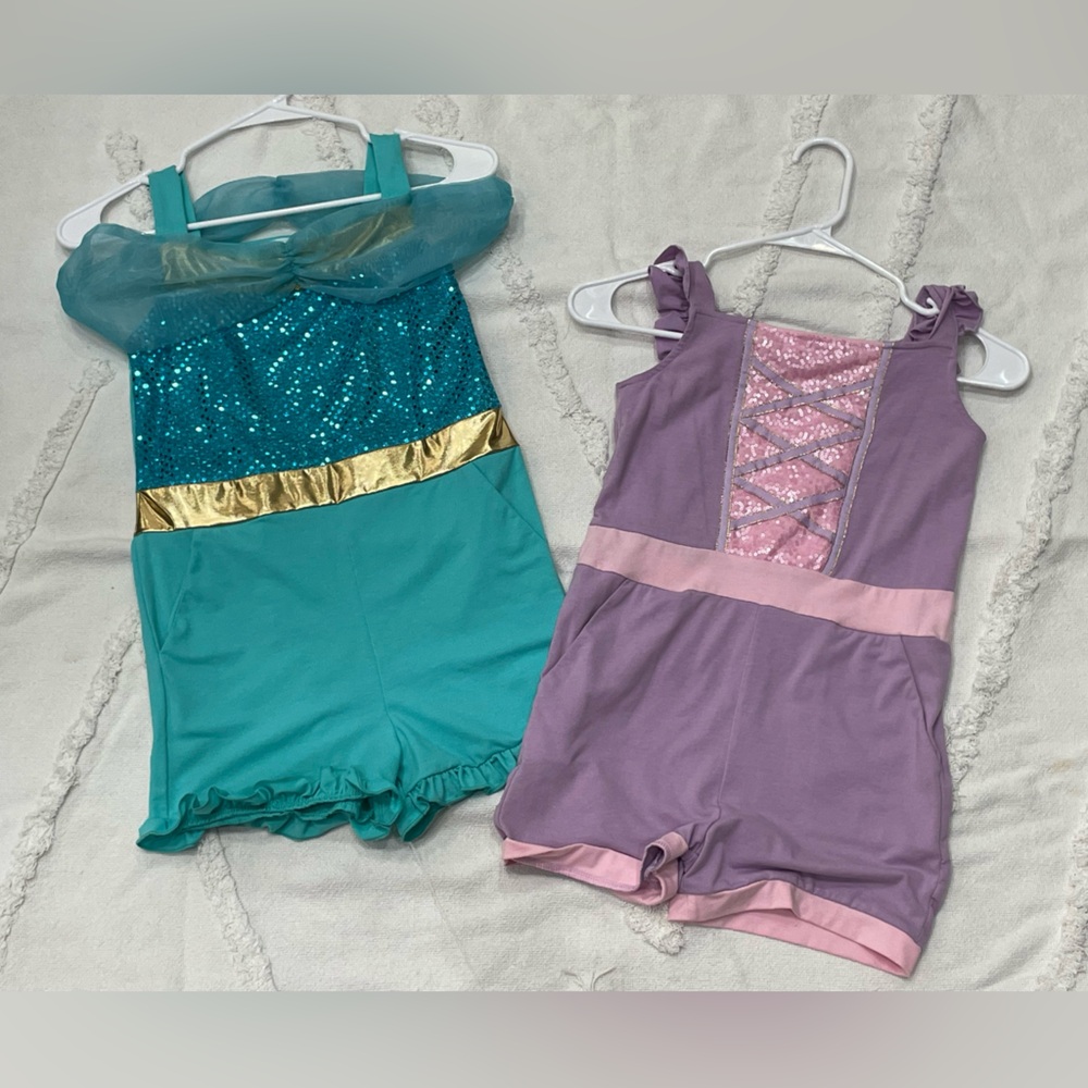 Teal and Purple Dance Costumes with Sequin Details